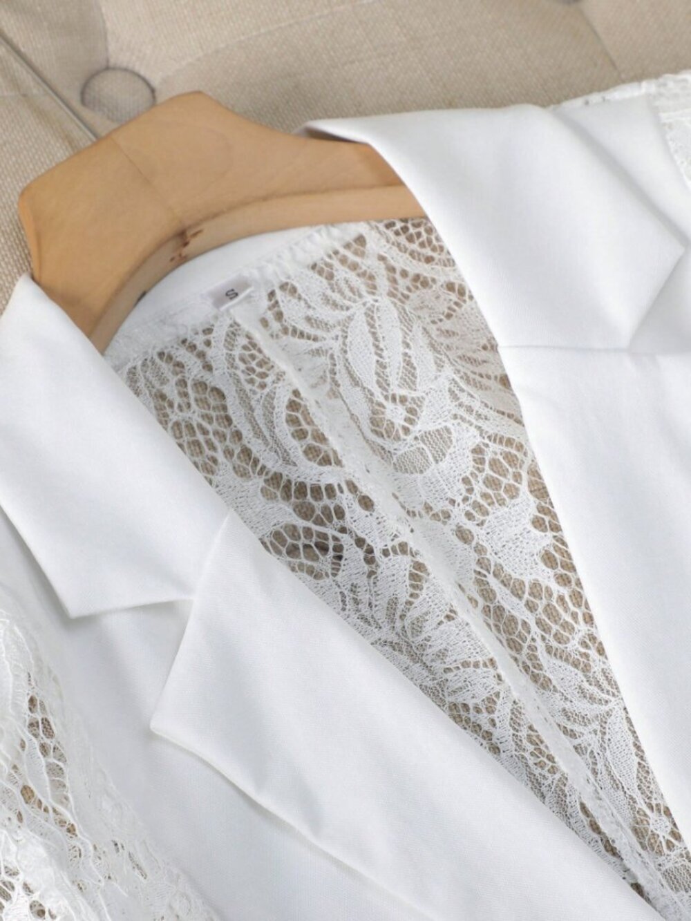 White Elegant Women's Sheer Blazer Jacket 3/4 Sleeve Casual Office Wear - Picture 3 of 8